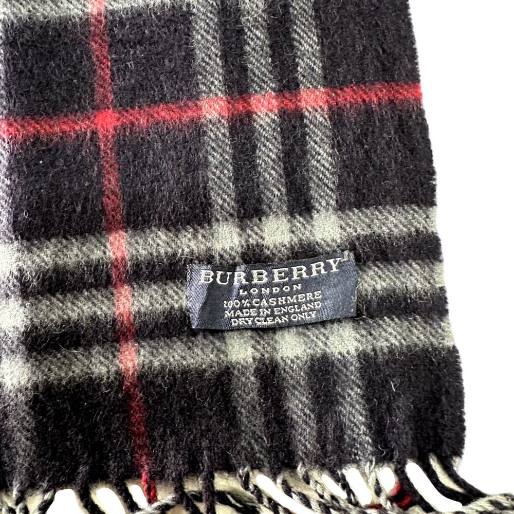Burberry Classic Check Scarf Black 100% Cashmere Unisex Scarf Made In England - Picture 4 of 7